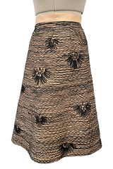 Extraordinary 1950s Sophie of Saks Gold Silk Skirt w Extensive Hand Applied Black Cord Appliqué