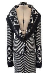 Exquisite & Rare Fall 1999 John Galliano Mohair Angora Printed Jacket Skirt Suit