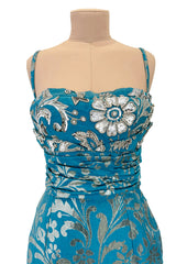 Incredible Resort 2008 Christian Dior by John Galliano Blue & Silver Brocade Dress w Beaded Bodice