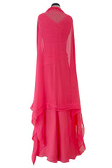 2010s Valentino by Pierpaolo Piccioli & Maria Grazia Chiuri Coral Silk Chiffon Bow Dress w Shawl