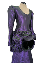 Fall 1987 Ady Couture Lausanne for Givenchy Iridescent Purple Metallic Dress w Velvet Bow