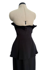 Minimalist 2010s Fendi by Karl Lagerfeld Black Strapless Long Silk Dress w Peplum Top