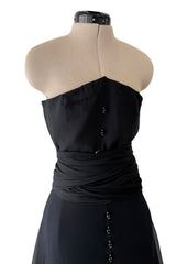 1980s Chanel by Karl Lagerfeld Strapless Black Tiered Silk Chiffon Dress