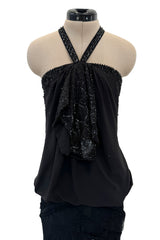 Outstanding Spring 2003 Christian Dior by John Galliano Bias Cut Black Silk Chiffon Dress w Lace Details & Sequin Halter