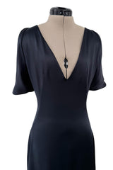 Fabulous 2010 Alexander McQueen Bias Cut Liquid Black Silk Dress w Amazing Wide Loop Sleeves