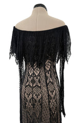 Spring 2017 Alexander McQueen by Saran Burton Runway Look 37 Off Shoulder Black Stretch Net Dress