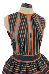 Amazing 2010s Fendi by Karl Lagerfeld Striped Cotton Dress w Transparent Net Panels