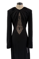Cruise 2016 Yves Saint Laurent by Hedi Slimane Couture Black Dress w Mesh & Crystal Front