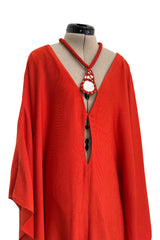 Spring 2022 Chloe by Gabriela Hearst Deep Burnt Orange Silk Caftan Dress w Hand Braided & Shell Detailing