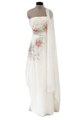 Dreamy Spring 2008 Christian Dior by John Galliano Ivory Silk Chiffon Dress w Hand Done Floral Embroidery
