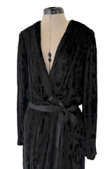 Fall 1985 Hubery de Givenchy Haute Couture Runway Plunge Black Silk Velvet Leopard Dress