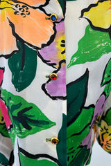 Stunning Spring 1992 Todd Oldham Runway Silk Organza Floral Top w Hand Painted Floral Design