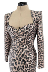 Sexiest Fall 1995 Loris Azzaro Couture Sequin Covered Leopard Print Dress w Open Cut Outs