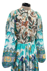 Rare 1971 Thea Porter Actual Book Piece Silk Cotton Gauze Dress w Sheila Hudson Horseman Print