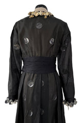 Fabulous 1960s Geoffrey Beene Black Silk Organza Dress w Metallic Gold & Silver Discs & Bead Detail