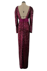 Fabulous 1960s Unlabeled Deep Burgundy Pink Fully Sequined Backless Dress
