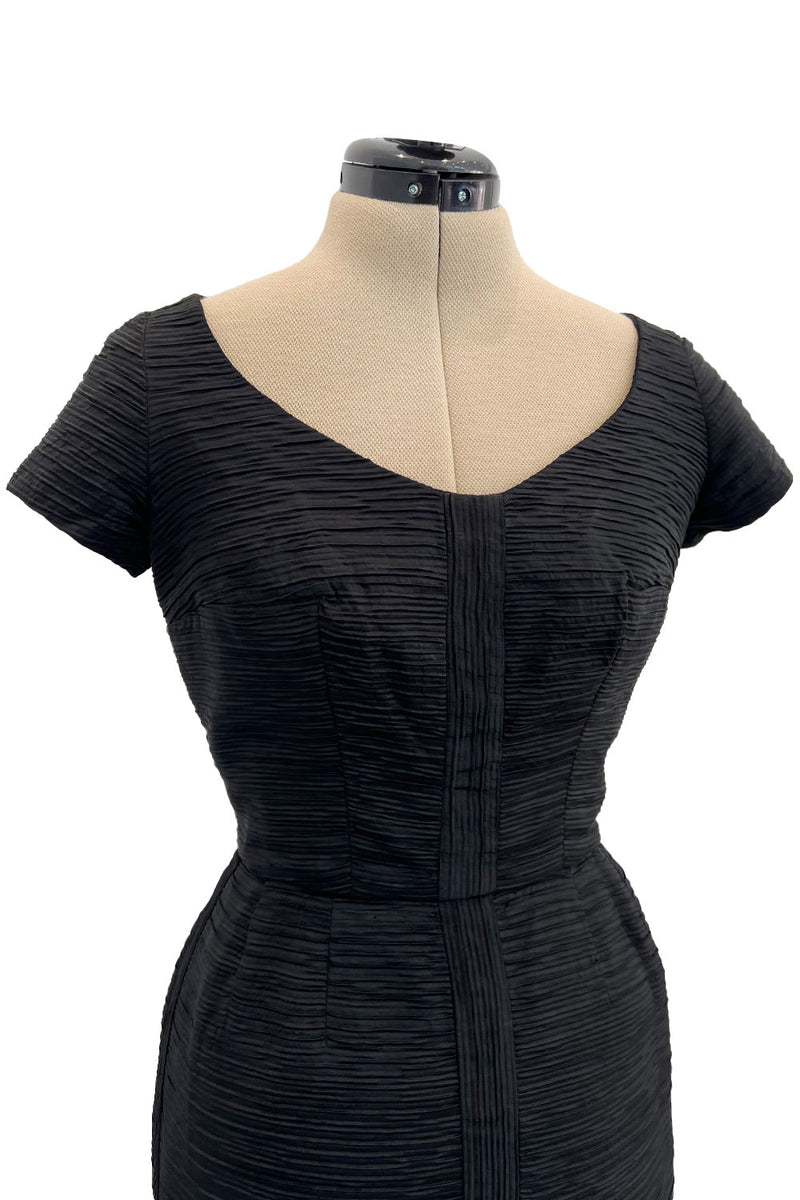 Rare 1950s Sophie Gimbel of Saks Fifth Avenue Black Silk Ribbed Textured Dress