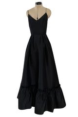 Dreamy 1980s Valentino Black Silk Wide Ruffled Hem Dress w Matching Wide Bell Sleeve Cropped Jacket