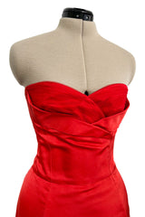 Pre-Fall 2013 Alexander McQueen by Sarah Burton Coral Red Silk Strapless Dress w Tulle Detailing