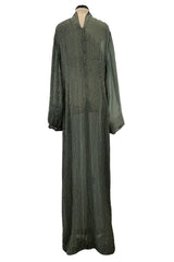 Prettiest Fall 1981 John Anthony Couture Moss Green Silk Chiffon Dress w Hand Beaded Detailing