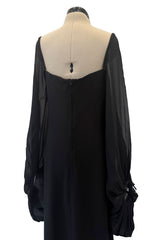 Exquisite 1978 Pierre Cardin Haute Couture Black Silk Chiffon Dress w Huge Balloon Sleeves