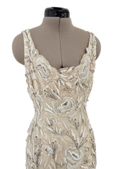 Amazing 1950s Mde. Etoile Ivory Silk Heavily Hand Beaded Demi Couture Dress w Scoop Back