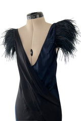 Resort 2008 Nina Ricci by Olivier Theyskens Runway Look 28 Bias Cut Blue & Black Dress w Feather Detailing & Train