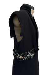Minimalist Late 1990s Jean Louis Scherrer by Stephane Rolland Black Plunge Dress w Sequin Detailing