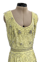 Prettiest Early 1960s Malcolm Starr by Elinor Simmons Hand Beaded Pale Yellow Silk Dress