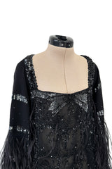 1990s Valentino Feather, Net & Sequin Micro Mini Cashmere Knit Dress