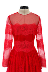 Spring 2018 Valentino by Pierpaolo Piccioli Red Chantilly Lace & Net Dress