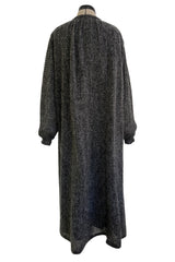 Amazing 1970s Kay Cosserat Hand Knit / Handmade Grey Angora Silk Mohair Caftan Dress w Belt