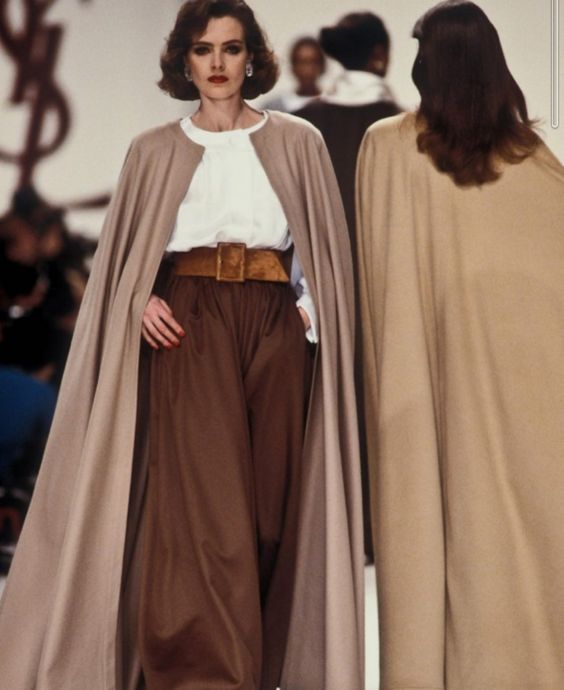 Iconic Fall 1988 Yves Saint Laurent Runway Chic & Minimalist Feeling Taupe Full Length Wool Cape