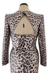 Sexiest Fall 1995 Loris Azzaro Couture Sequin Covered Leopard Print Dress w Open Cut Outs