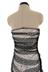 Beautiful Spring 1998 Valentino Black Dot Net Over Ivory Silk Taffeta Strapless Dress