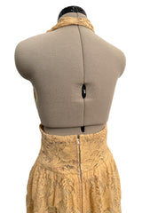 1970s Lanvin by Jules-Francois Crahay Couture Deep Yellow Lace Halter Dress w Wide Band at the Waist