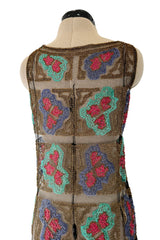 Intricate 1920s Unlabeled Gold Metallic Lame Thread & Sequin on Black Silk Net Flapper Dress