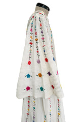 Fantastic 1960s Unlabeled White Cotton Hand Embroidered Mexican Caftan Dress