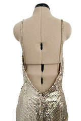 Incredible 1970s Loris Azzaro Densely Covered Gold & Silver Sequin, Bead & Silk Chiffon Dress