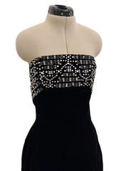 Incredible 1950s Maria Antonelli Roma Rare Alta Moda Couture Velvet Beaded Strapless Dress