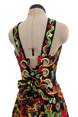 Spring 1992 Christian Lacroix Runway & Ad Campaign Printed Mini Dress w Lace Up Back & Full Skirt