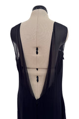 Spring 2001 Chanel by Karl Lagerfeld Midnight Blue Silk Chiffon Dress w Ruffles & Low Back