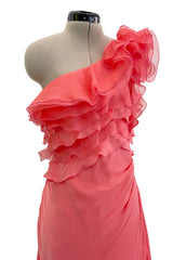 Prettiest Spring 2011 Valentino by Pierpaolo Piccioli & Maria Grazia Chiuri Pastel Coral Ruffled One Shoulder Silk Chiffon Dress
