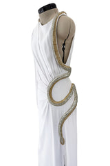 Spring 2016 Roberto Cavalli by Peter Dundas Beaded & Rhinestone Snake Detail White Jersey Dress