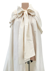 Incredible 1970s Loris Azzaro Ivory Silk Fantasty Voluminous Full Trained Cape w Oversized Hood