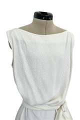 Yves Saint Laurent Spring 1993 minimalist White Dress w Raised Reptile Print