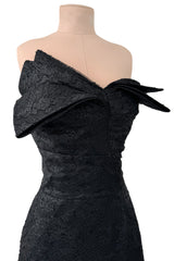 Incredible Spring 2007 John Galliano Strapless Black Lace Dress w Peak Bodice & Intricate Seaming