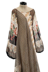 Exceptional 1970s Louis Feraud Bias Cut Silk Light as a Feather Silk Chiffon Caftan Scarf Dress