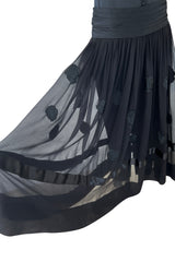 Incredible 1990s Chanel by Karl Lagerfeld Silk & Silk Chiffon Jumpsuit w Camellia Applique Overskirt