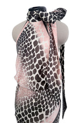 Spring 2004 Roberto Cavalli Bias Cut Silk Brown and Pink Printed Halter Top w Tie & Skirt Set